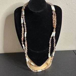 White House Black Market Faux Pearl Bead Pink Hues Long Necklace